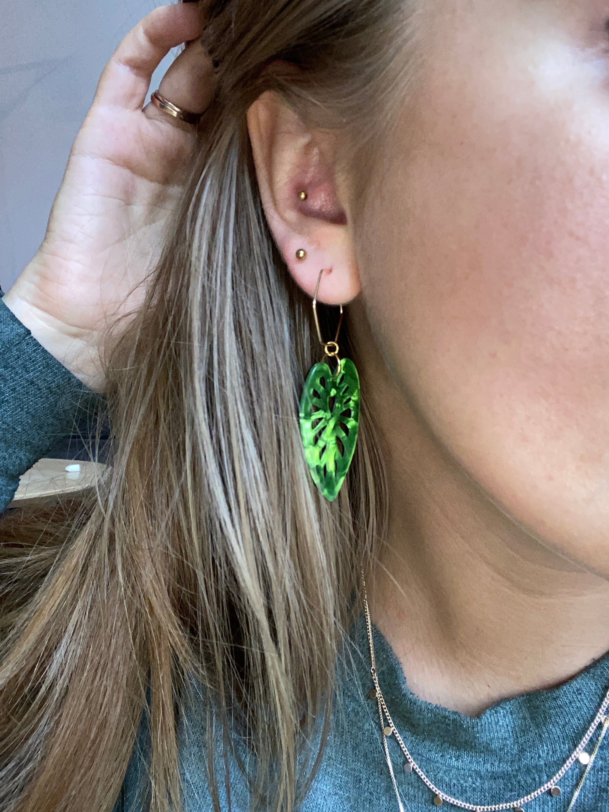 Acrylic on sale leaf earrings